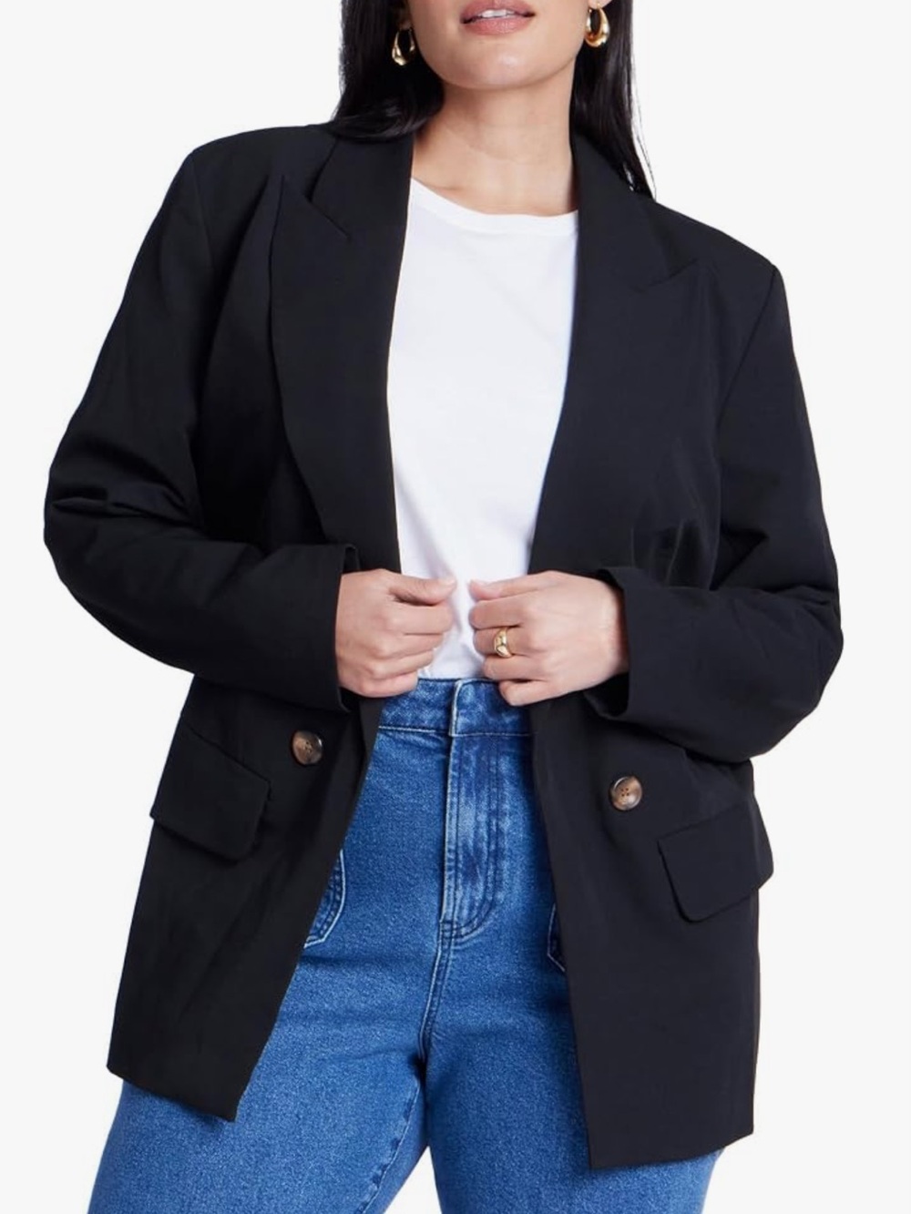 ELOQUII Long Relaxed Blazer Black Size 20 Tailored Stretch Suit Jacket